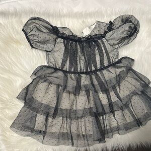 Janie and Jack Black Sheer Polka Dot Dress